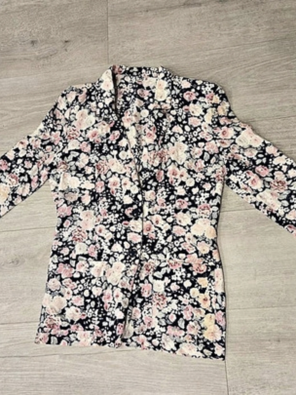 Floral Button Front Coat in Black & Pink Like New